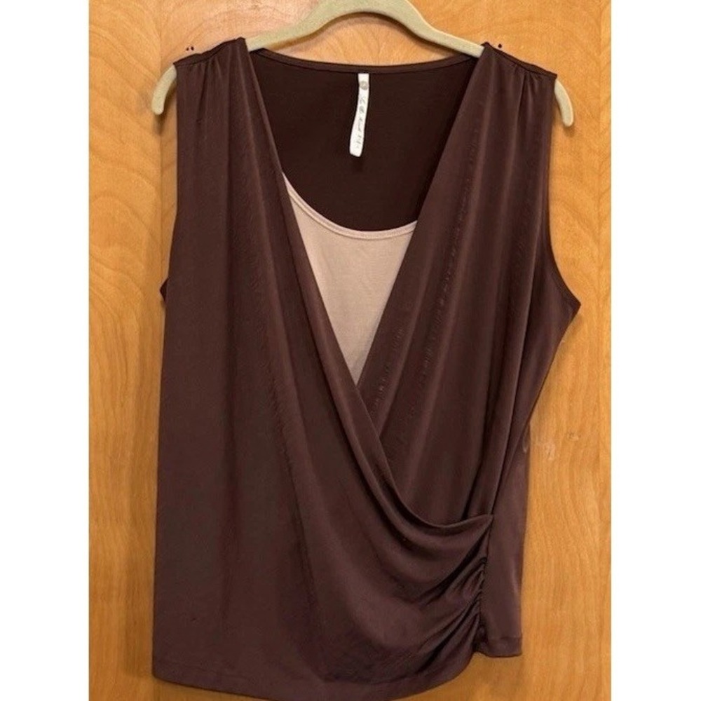 Leo Nicole Womens Layered Faux Wrap Two Tone Brown Tank Top Sz L